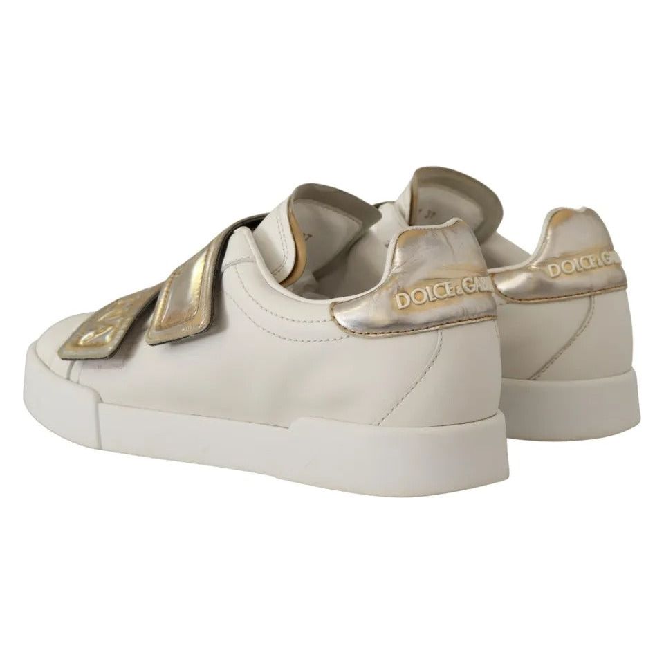 Dolce & Gabbana White Gold Leather Trainers Sneakers Shoes Dolce & Gabbana