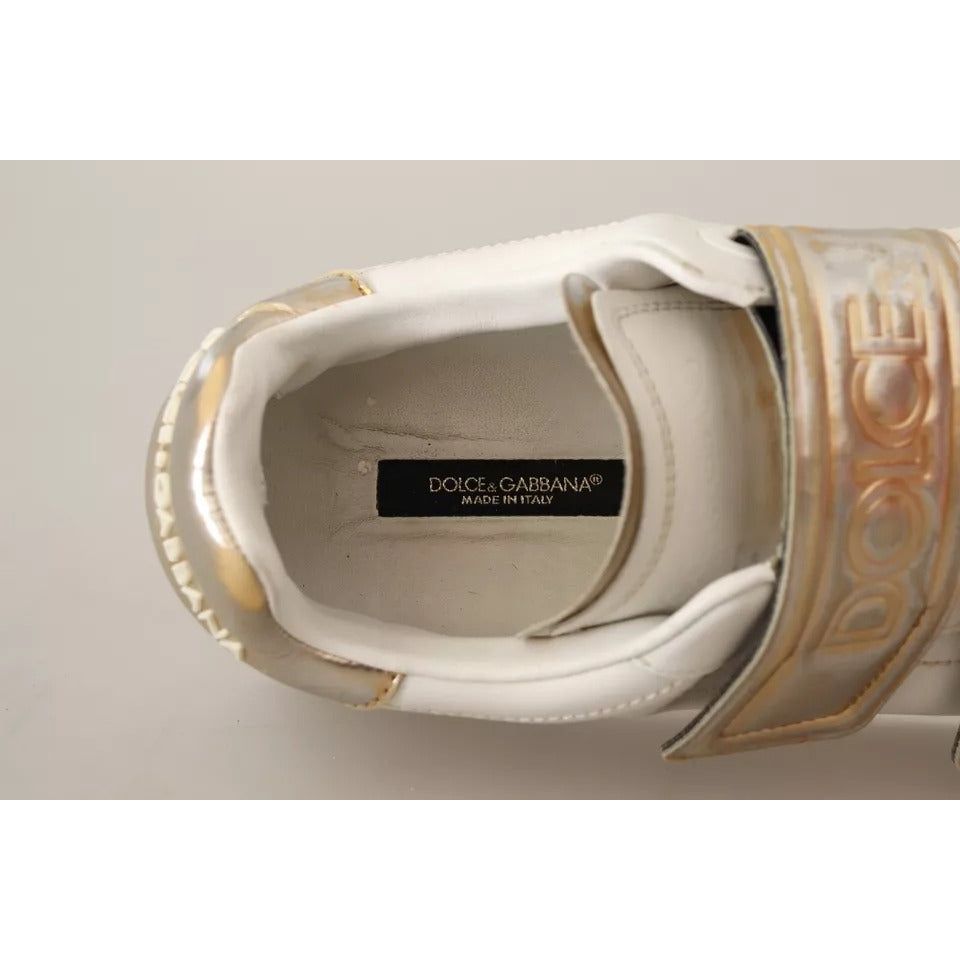 Dolce & Gabbana White Gold Leather Trainers Sneakers Shoes Dolce & Gabbana