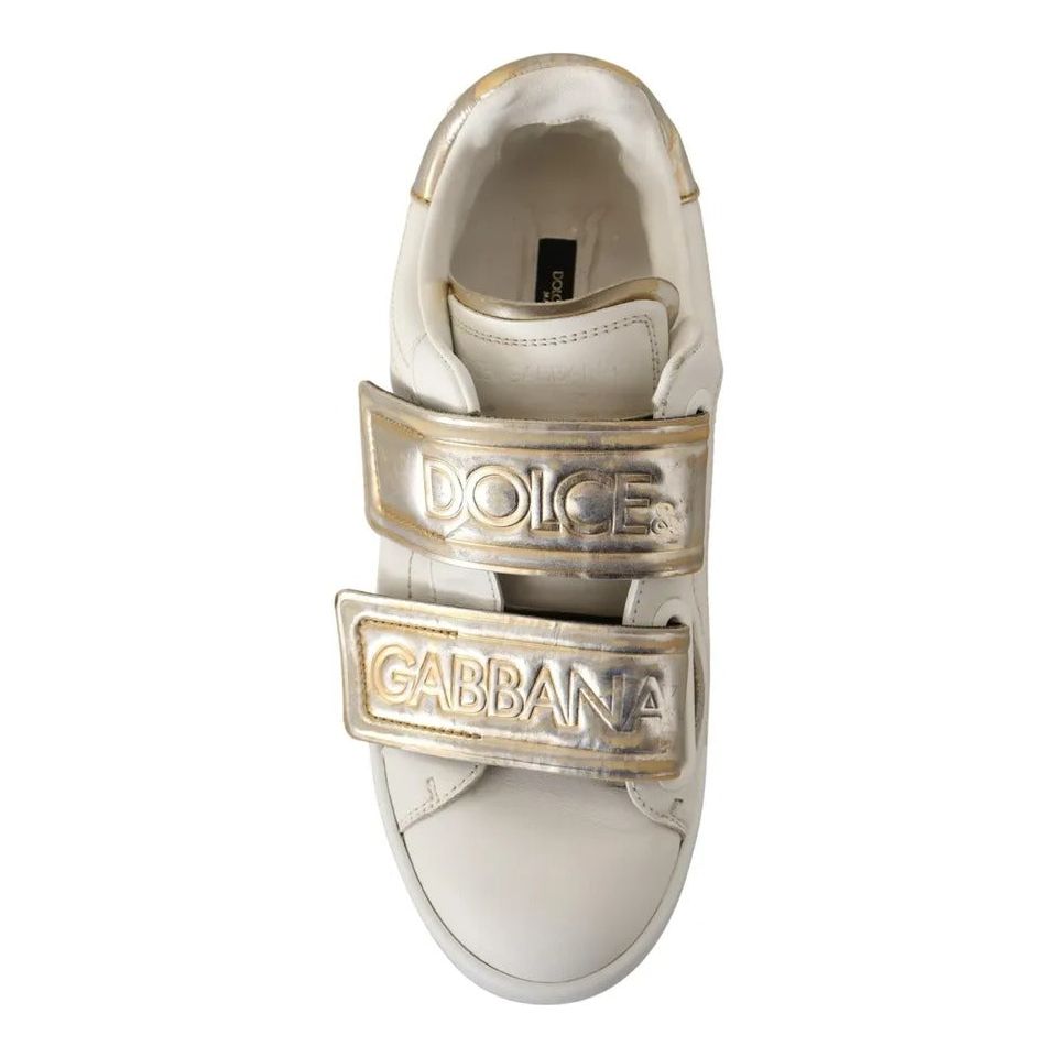 Dolce & Gabbana White Gold Leather Trainers Sneakers Shoes Dolce & Gabbana