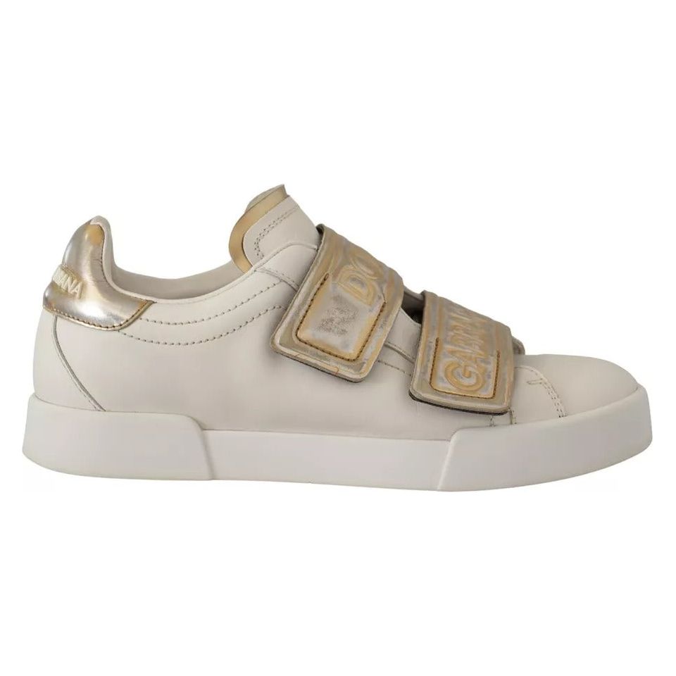 Dolce & Gabbana White Gold Leather Trainers Sneakers Shoes Dolce & Gabbana