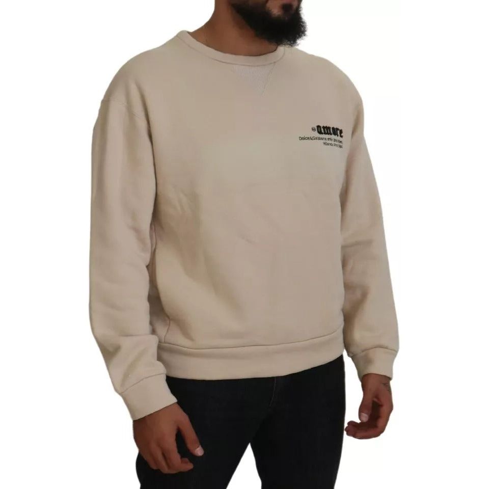 Dolce & Gabbana Beige Amore Cotton Crew Neck Pullover Sweater Dolce & Gabbana