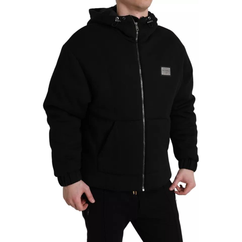 Dolce & Gabbana Black Cotton Hooded Logo Bomber Men Jacket Dolce & Gabbana