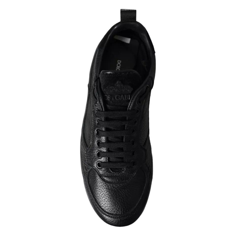 Dolce & Gabbana Black Leather Crown Low Top Sneakers Men Shoes Dolce & Gabbana