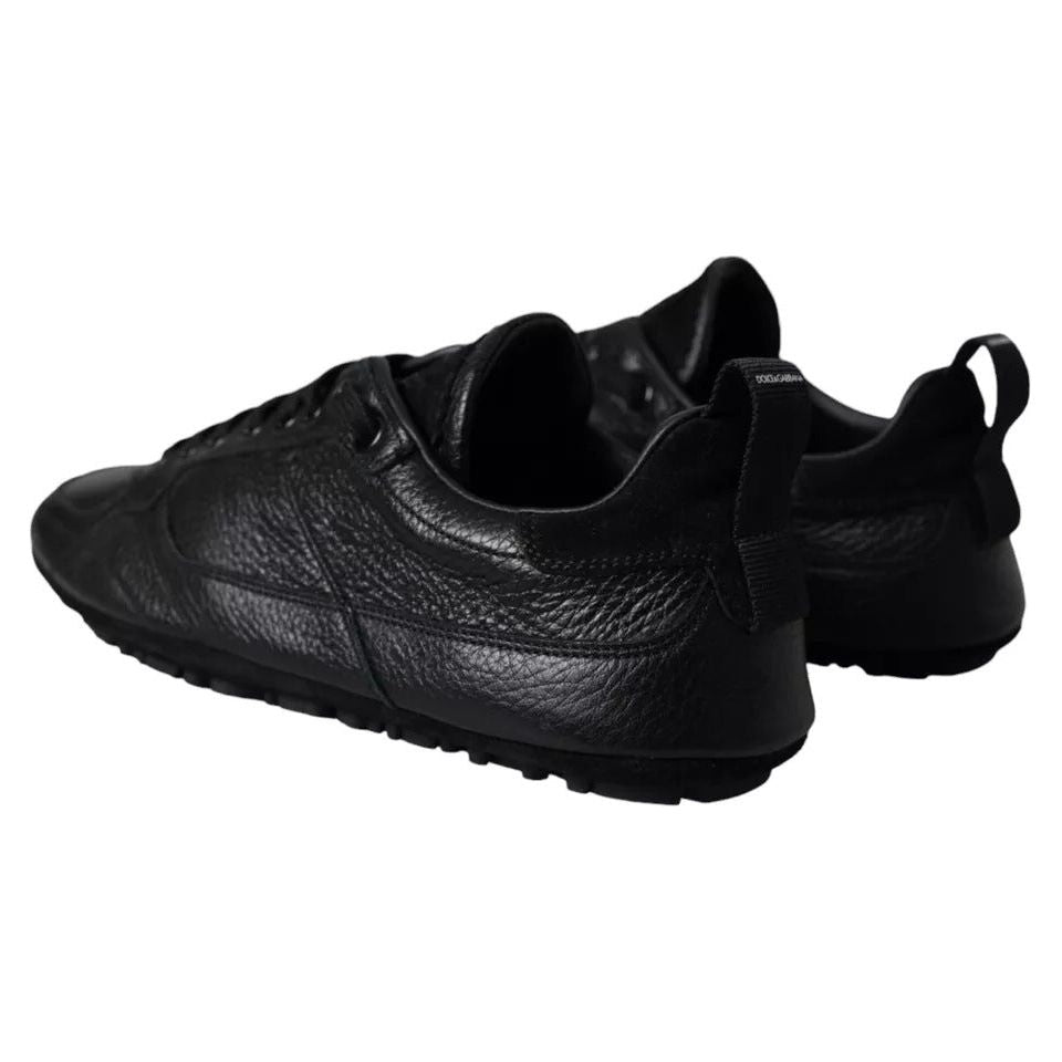 Dolce & Gabbana Black Leather Crown Low Top Sneakers Men Shoes Dolce & Gabbana