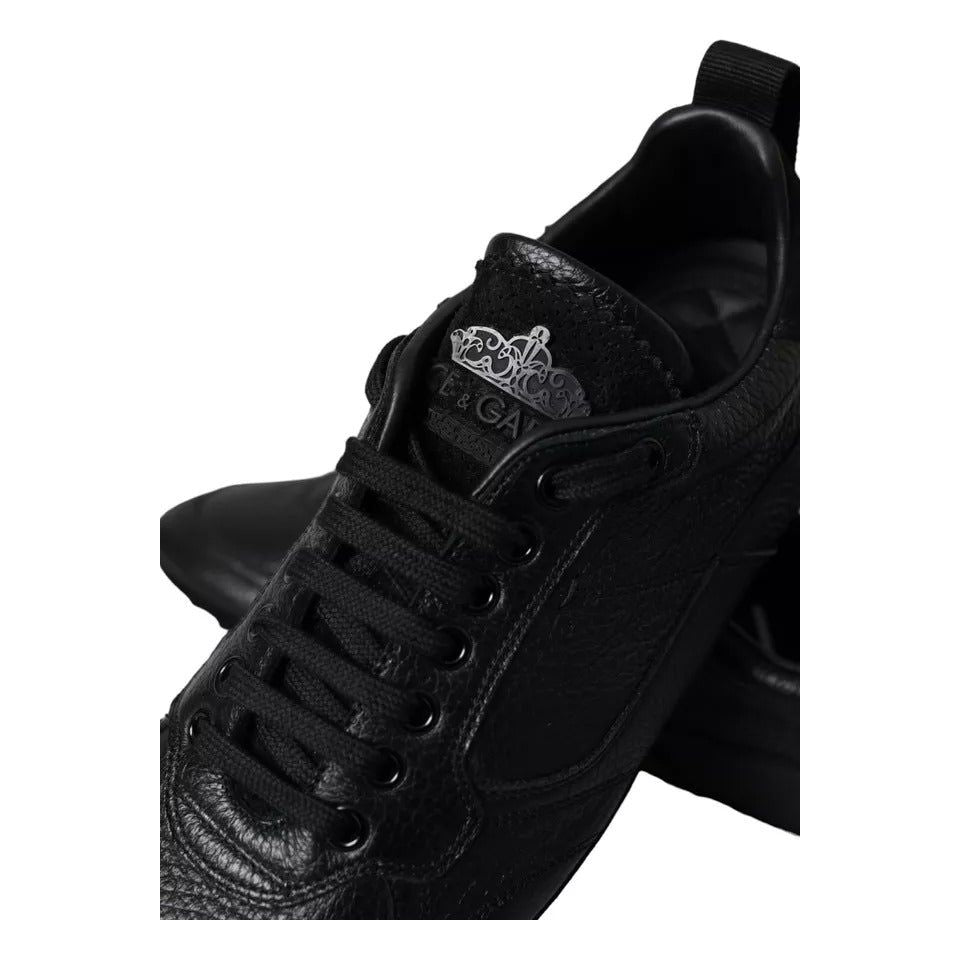 Dolce & Gabbana Black Leather Crown Low Top Sneakers Men Shoes Dolce & Gabbana