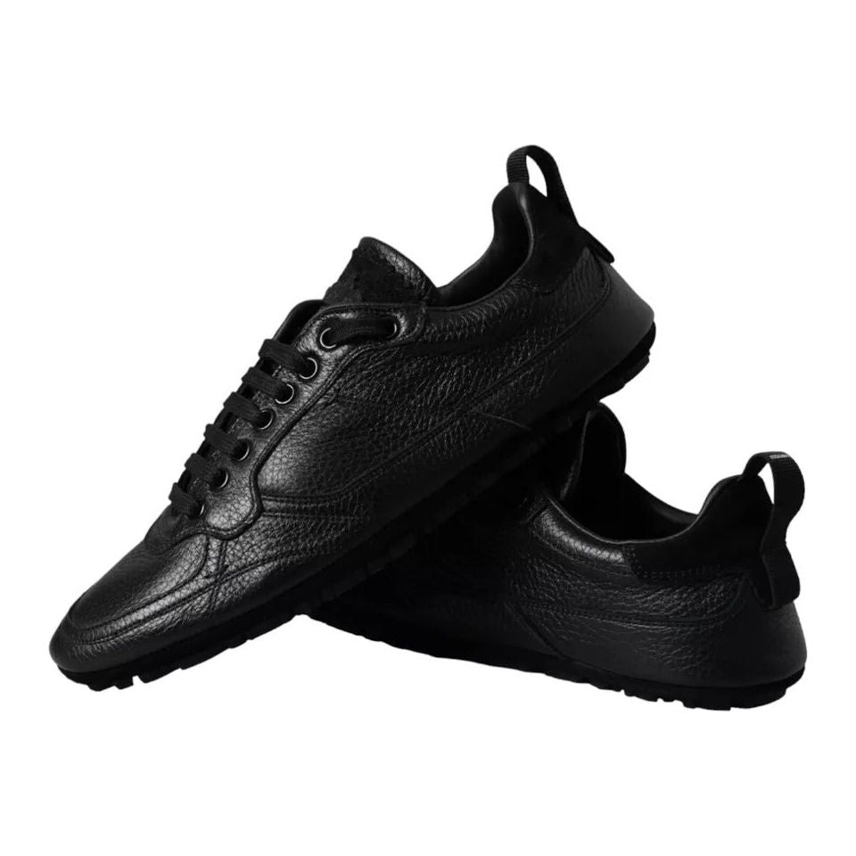 Dolce & Gabbana Black Leather Crown Low Top Sneakers Men Shoes Dolce & Gabbana