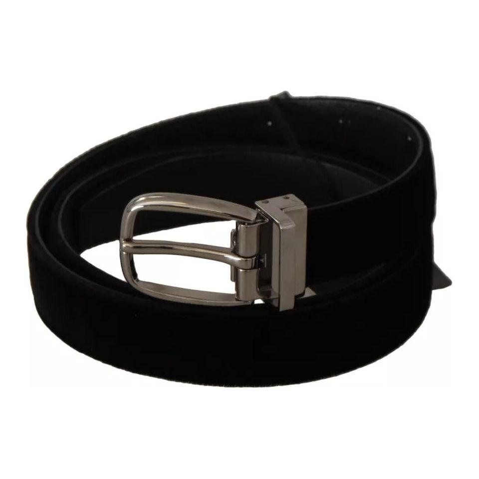Dolce & Gabbana Black Velvet Silver Tone Metal Buckle Belt