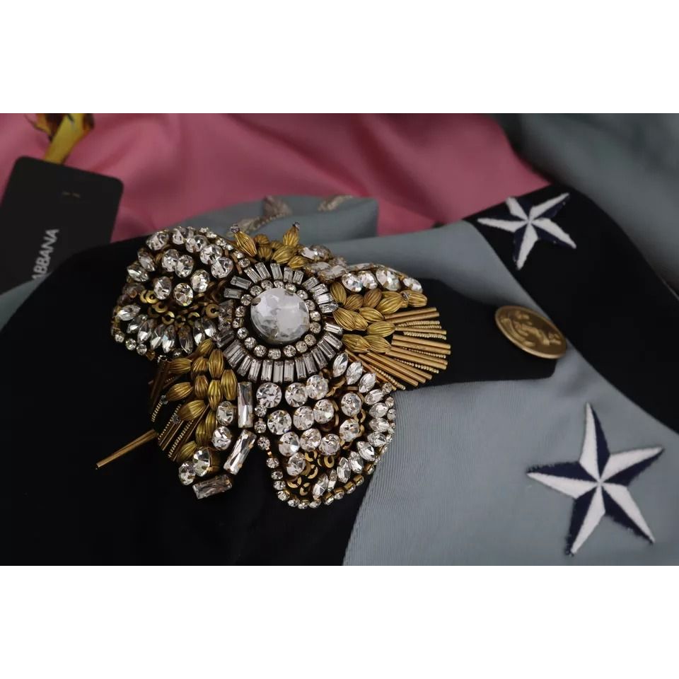 Dolce & Gabbana Blue Button Crystal Embellished Cotton Jacket