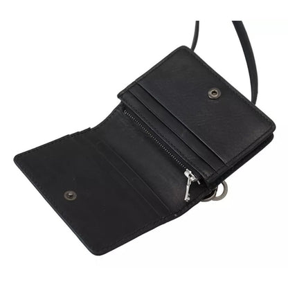 Dolce & Gabbana Black Leather Bifold Shoulder Sling Women Wallet