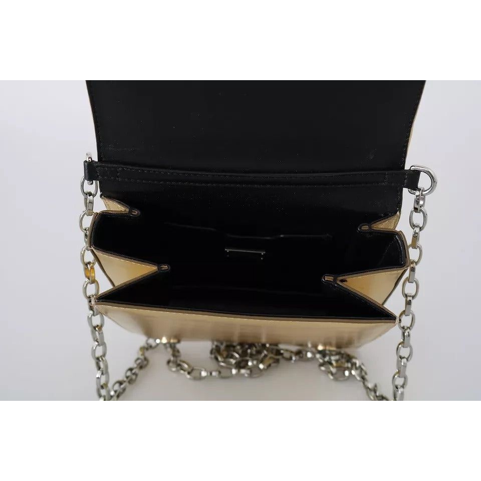 Dolce & Gabbana Gold Shoulder #DG GIRLS Leather Sling Clutch Purse Bag Dolce & Gabbana