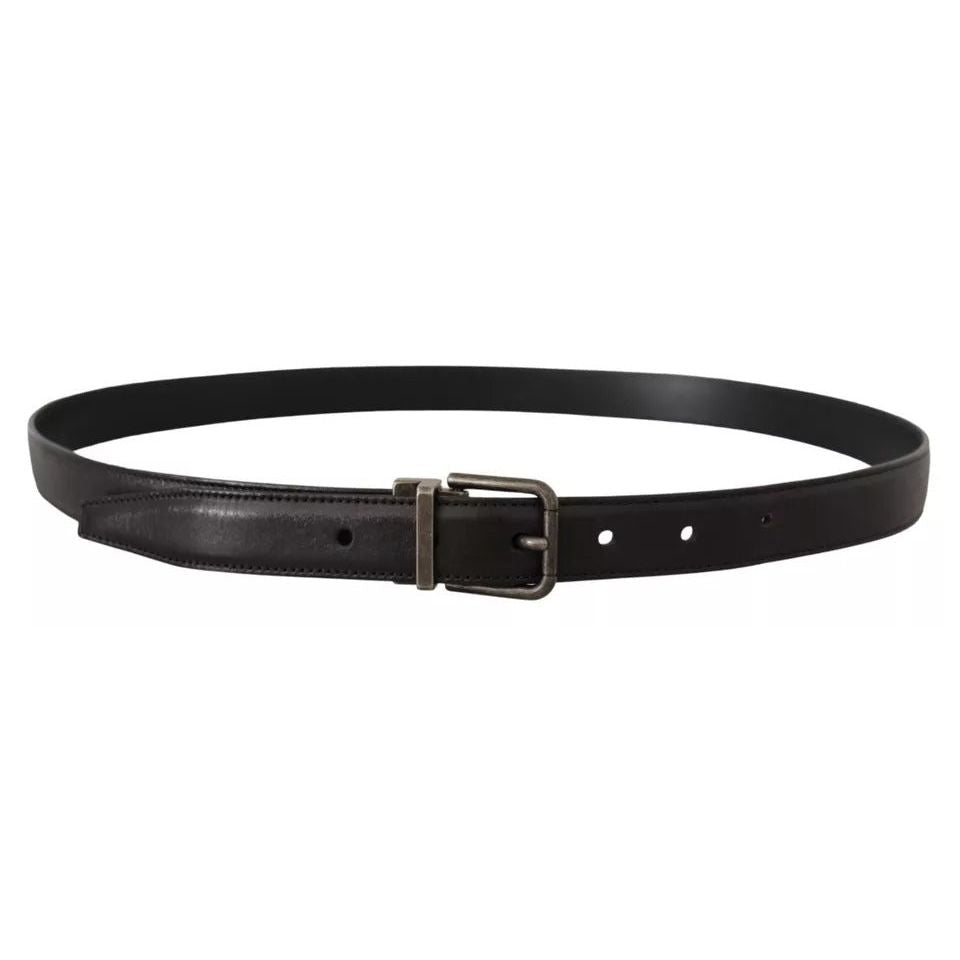 Dolce & Gabbana Black Calf Leather Vintage Logo Metal Buckle Belt