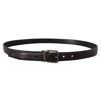 Dolce & Gabbana Black Calf Leather Vintage Logo Metal Buckle Belt