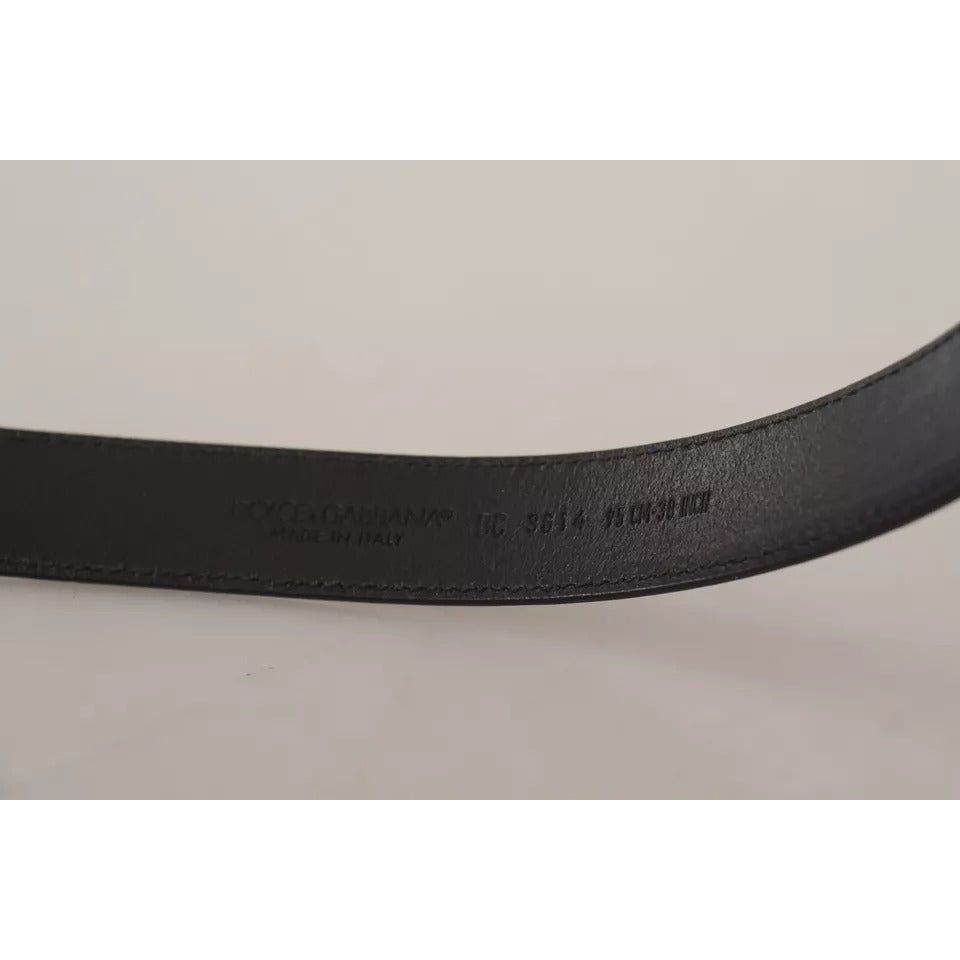 Dolce & Gabbana Black Calf Leather Vintage Logo Metal Buckle Belt