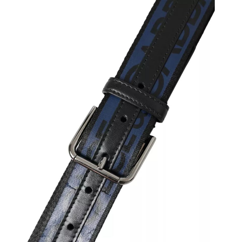 Dolce & Gabbana Black Blue Leather Silver Metal Buckle Belt Dolce & Gabbana