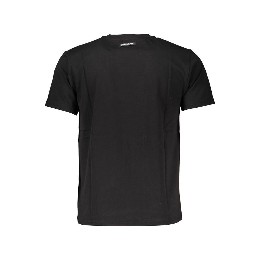 Cavalli Class Elegant Round Neck Black Tee with Classic Print Cavalli Class