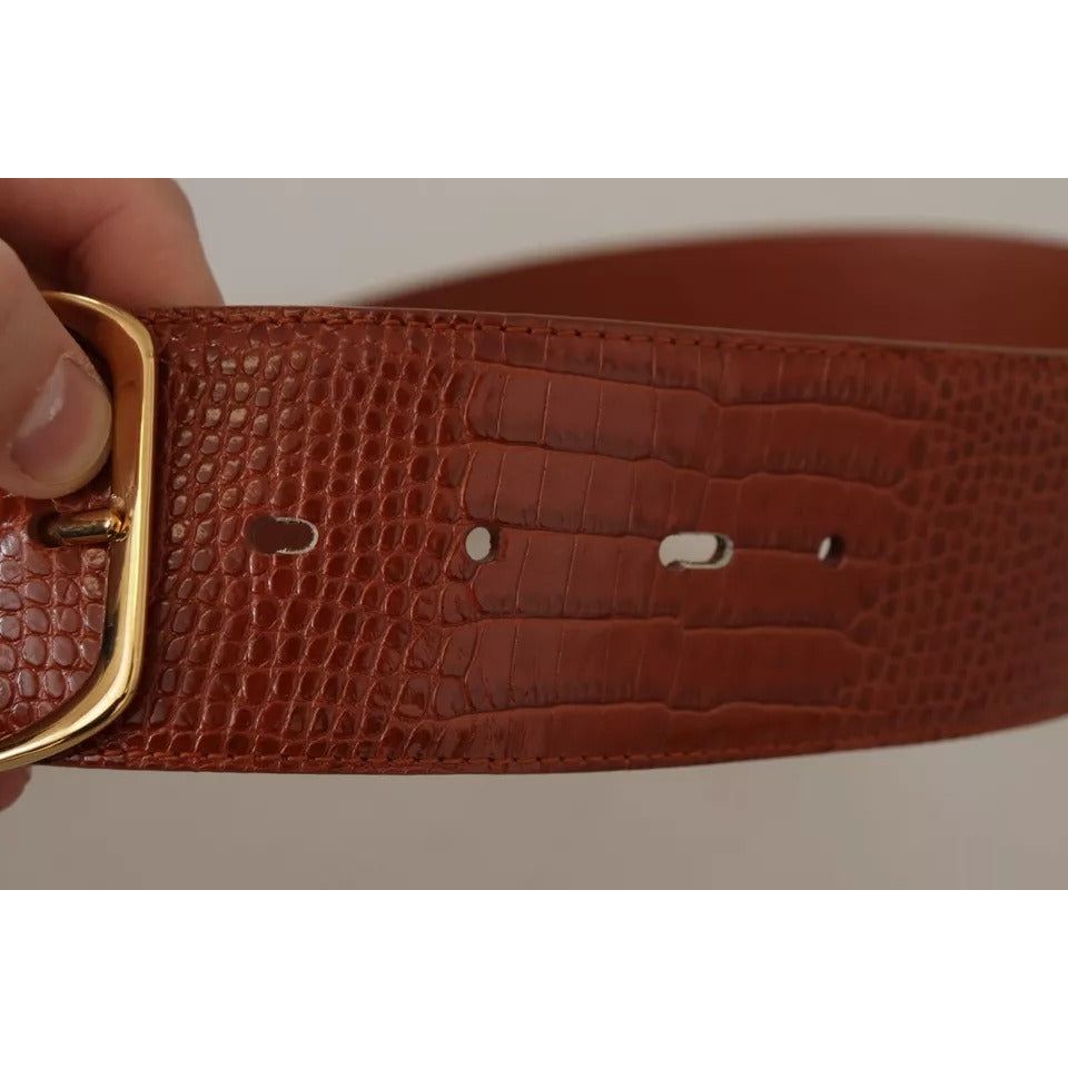 Dolce & Gabbana Brown Wide Waist Design Leather Gold Metal Buckle Belt Dolce & Gabbana