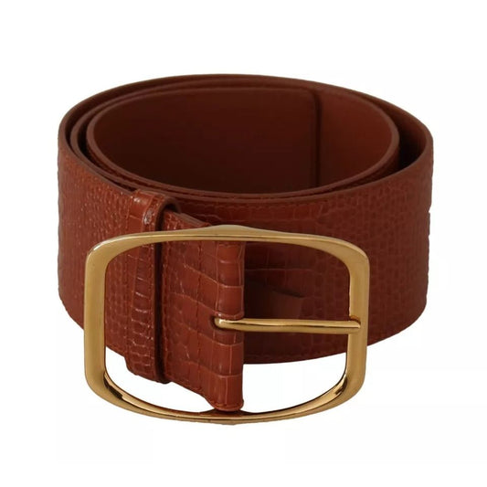 Dolce & Gabbana Brown Wide Waist Design Leather Gold Metal Buckle Belt