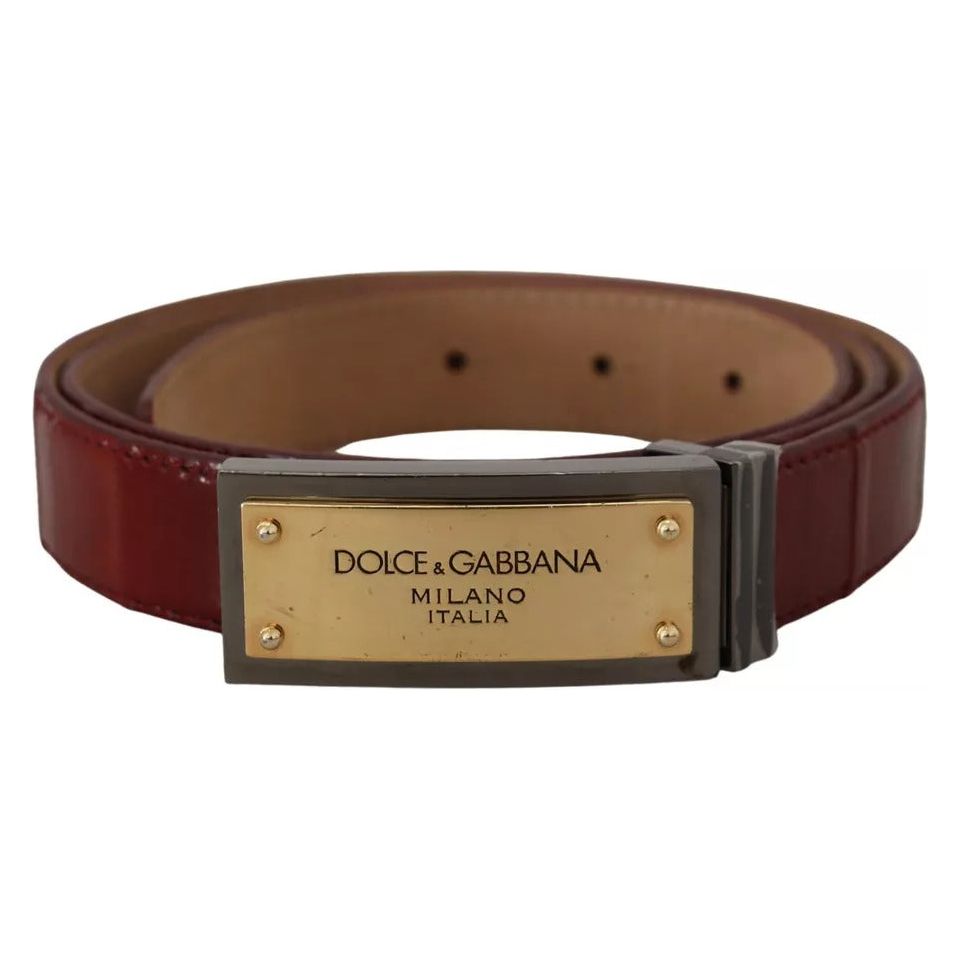 Dolce & Gabbana Brown Leather Gold Engraved Metal Buckle Belt Dolce & Gabbana