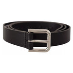 Dolce & Gabbana Black Leather Silver Tone Metal Buckle Classic Belt