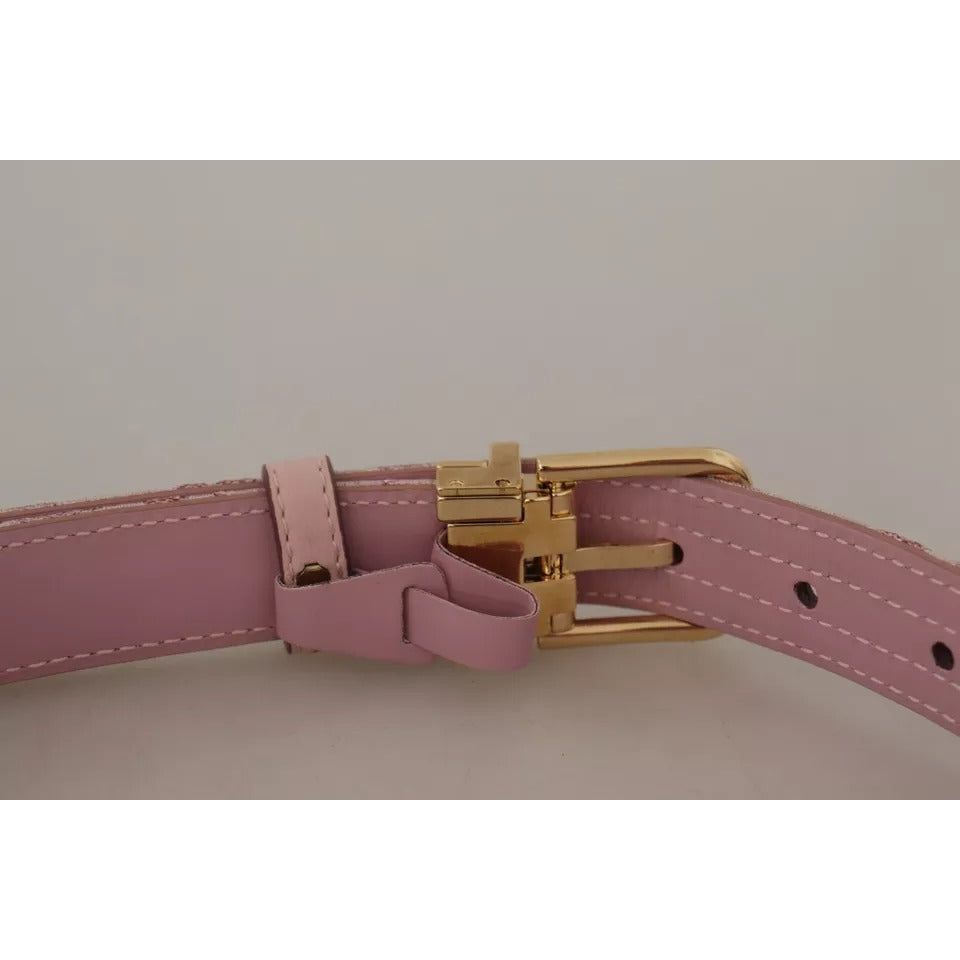 Dolce & Gabbana Pink Jaquard Embroidered Gold Tone Metal Buckle Belt Dolce & Gabbana