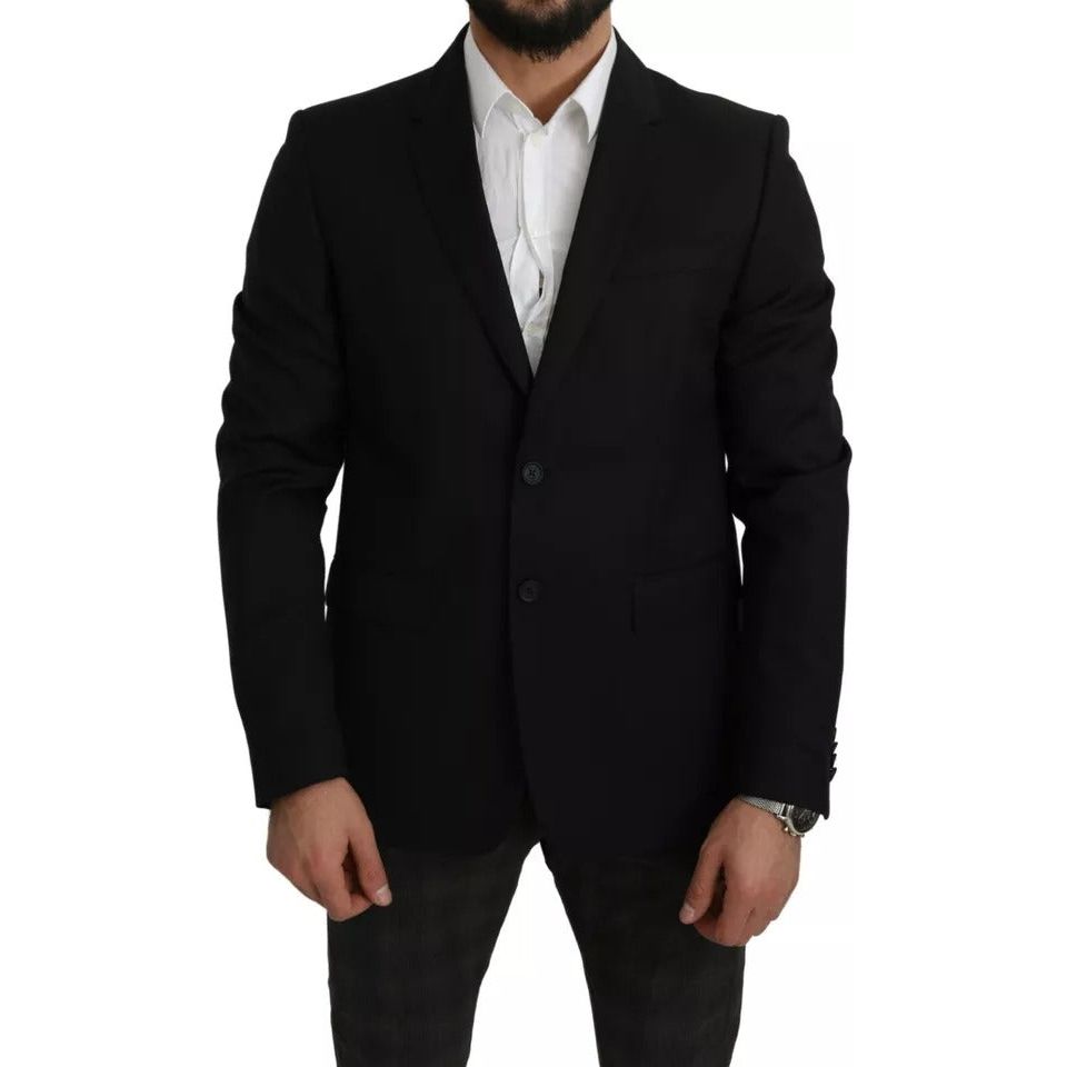 Dolce & Gabbana Black Wool Slim Fit Notch Jacket Blazer Dolce & Gabbana