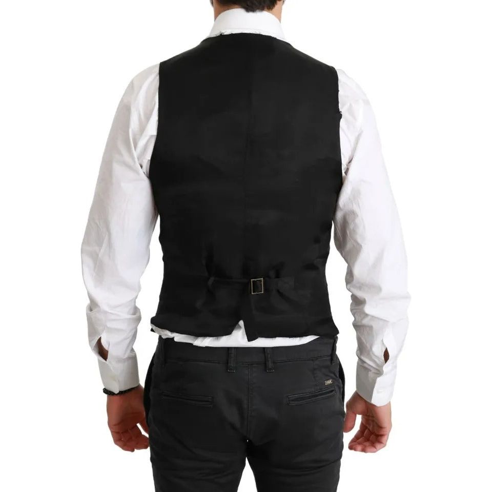 Dolce & Gabbana Black Solid STAFF Slim Fit Waistcoat Vest Dolce & Gabbana