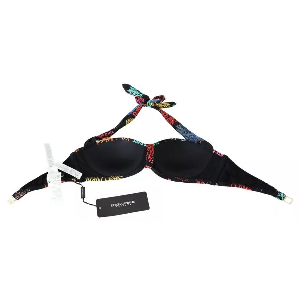 Dolce & Gabbana Black Corals Print Swimsuit Beachwear Bikini Top