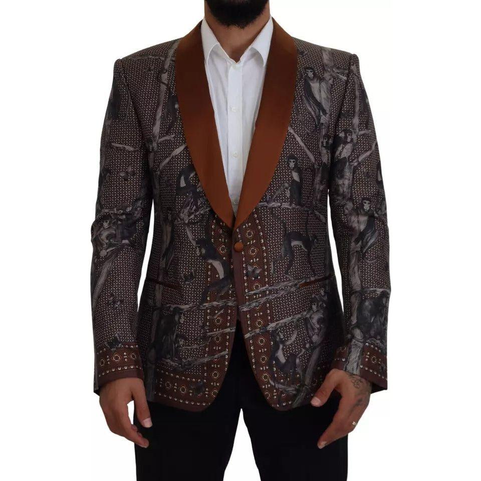 Dolce & Gabbana Bronze Monkey Print Silk Slim Jacket Blazer KOS2124-46