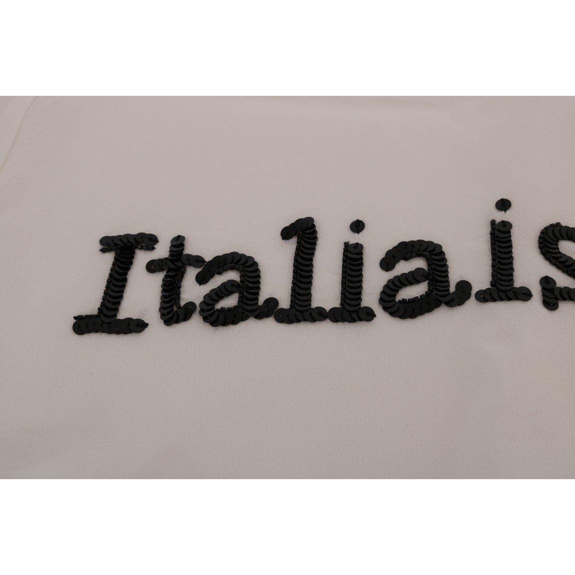 بلوزة بيضاء من الحرير المزين بالترتر من مجموعة "Italia Is Love" من دولتشي آند غابانا