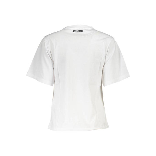 Cavalli Class Chic Slim Fit White Tee with Signature Print Cavalli Class