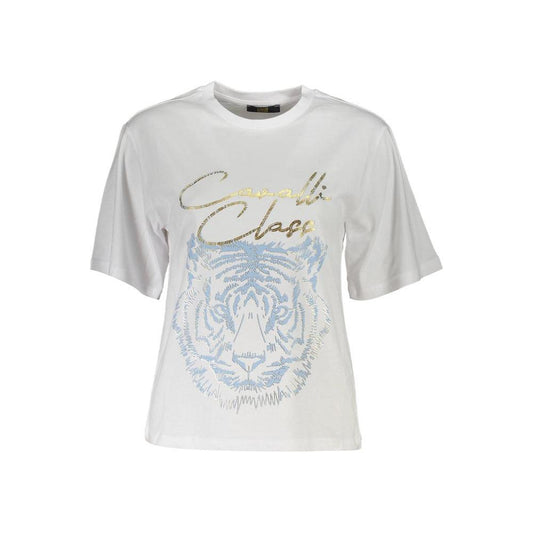 Cavalli Class Chic White Printed Tee with Timeless Elegance Cavalli Class