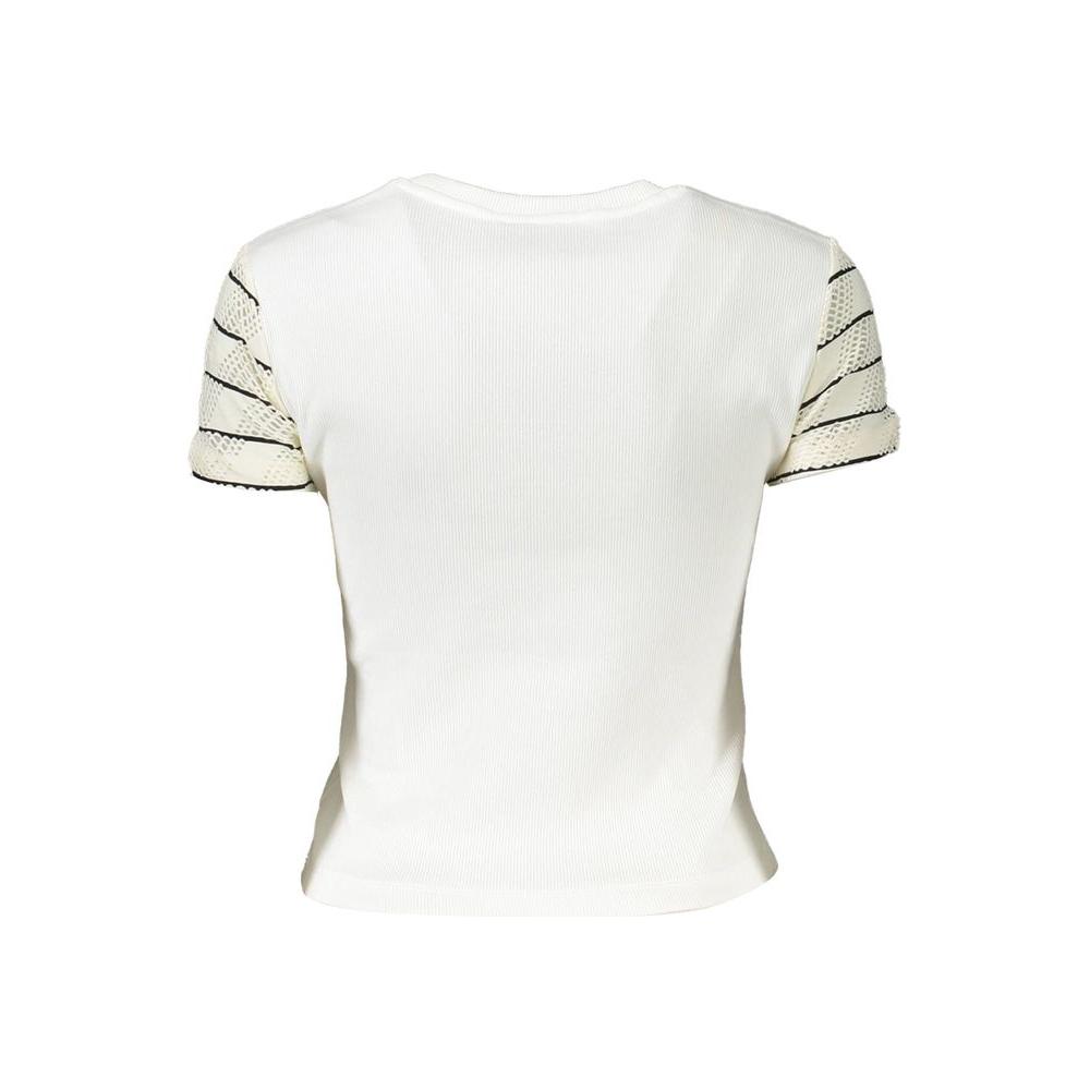 Desigual Chic White Printed Tee with Contrast Detail Desigual