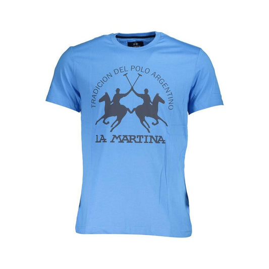 La Martina Regal Blue Cotton Tee with Classic Print La Martina