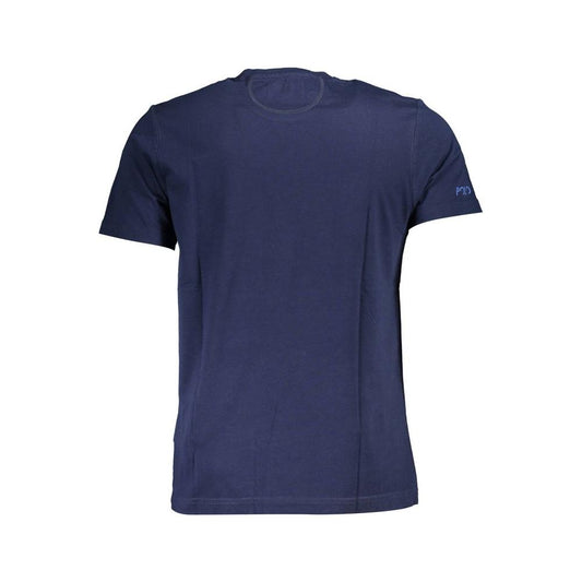 La Martina Elegant Blue Cotton Tee with Chic Print La Martina