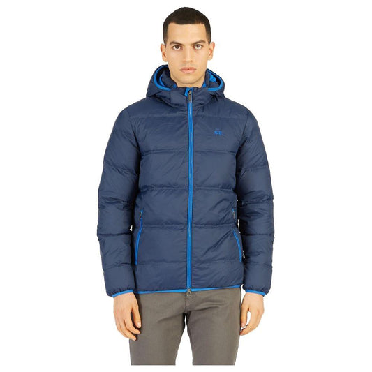 La Martina Elegant Blue High-Collar Men's Puffer Jacket La Martina