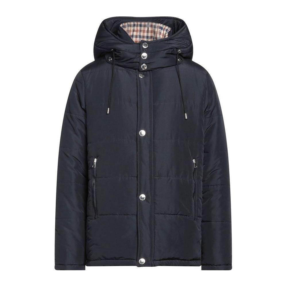 优雅蓝色 Aquascutum 夹克，带可拆卸兜帽