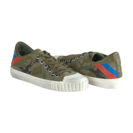 Philippe Model Gare L U Bandes Camou Vert Leather Sneakers Philippe Model