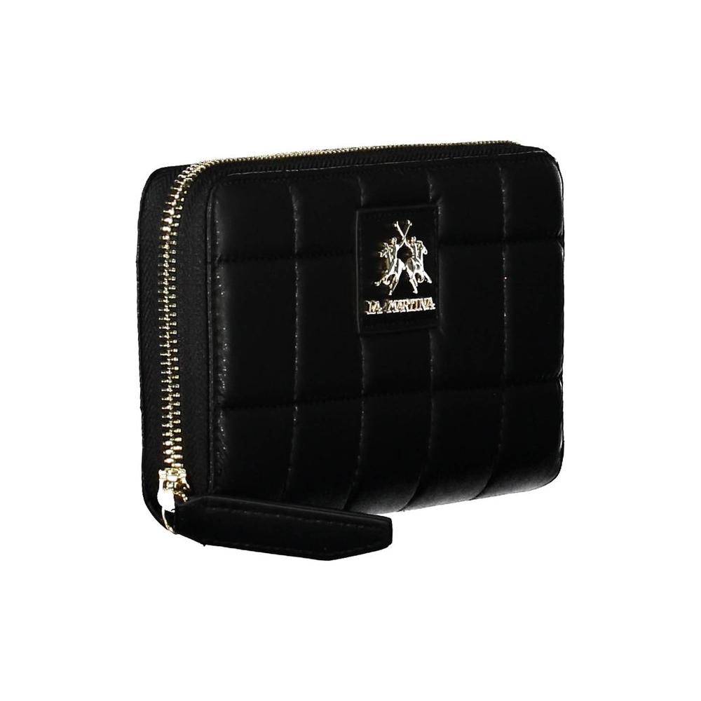 La Martina Sleek Black Polyurethane Wallet La Martina