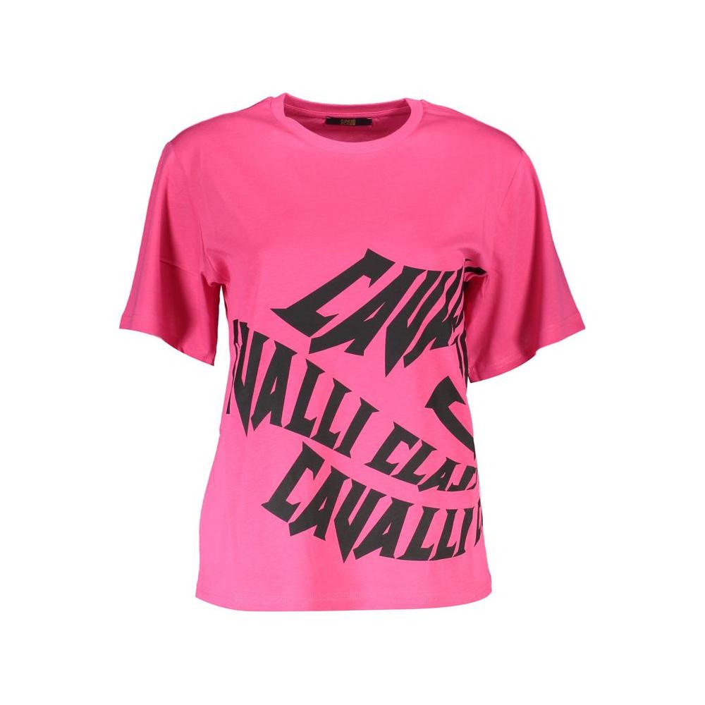 Cavalli Class Chic Pink Cotton Tee with Signature Print Cavalli Class