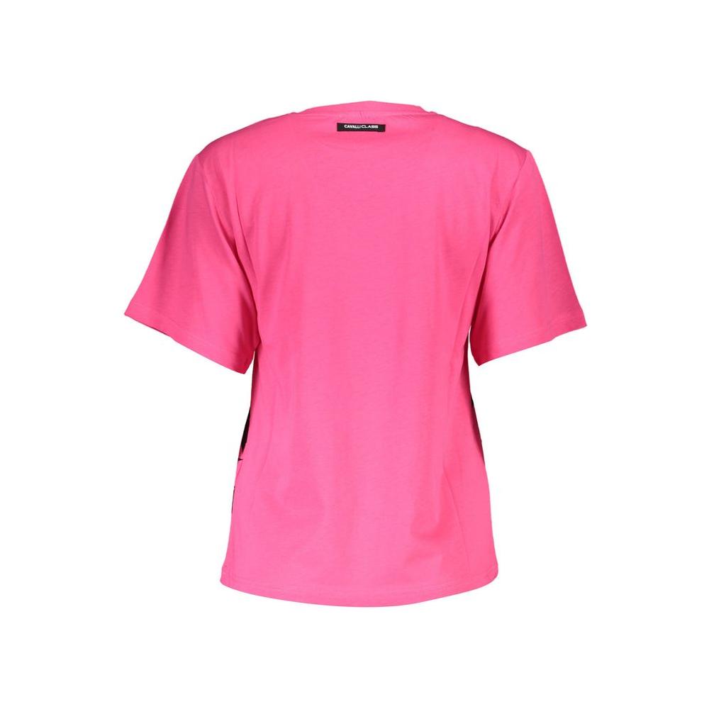 Cavalli Class Chic Pink Cotton Tee with Signature Print Cavalli Class