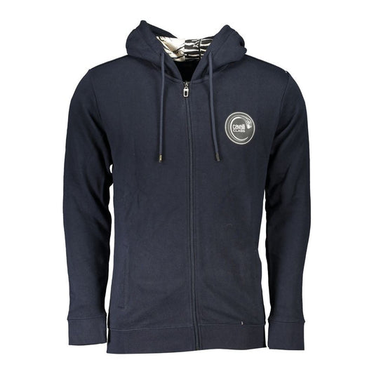 Cavalli Class Elegant Blue Hooded Zip Sweatshirt Cavalli Class