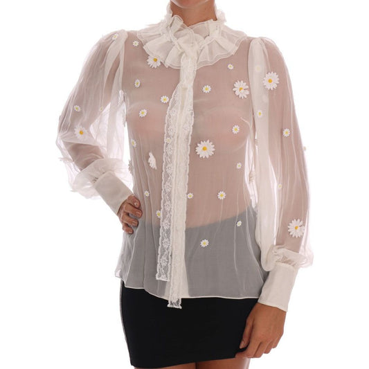 Dolce & Gabbana Elegant White Silk Daisy Blouse Dolce & Gabbana