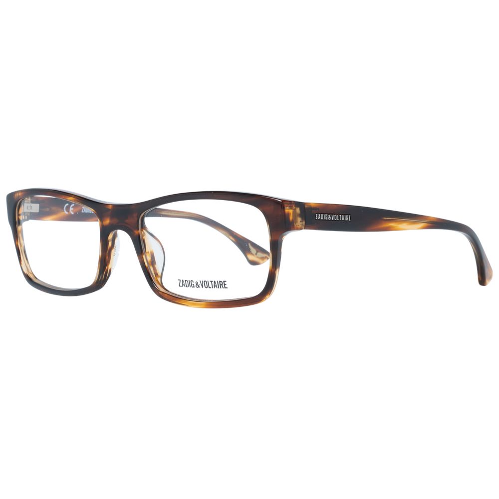 Zadig & Voltaire Brown Men Glasses Frame in full-rim rectangle style with demo lenses and a plastic material.