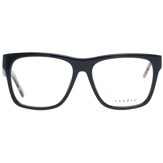 Sandro Black Men Glasses Frame with full-rim black acetate trapezium design, 54mm lens width, perfect for stylish eyewear.
