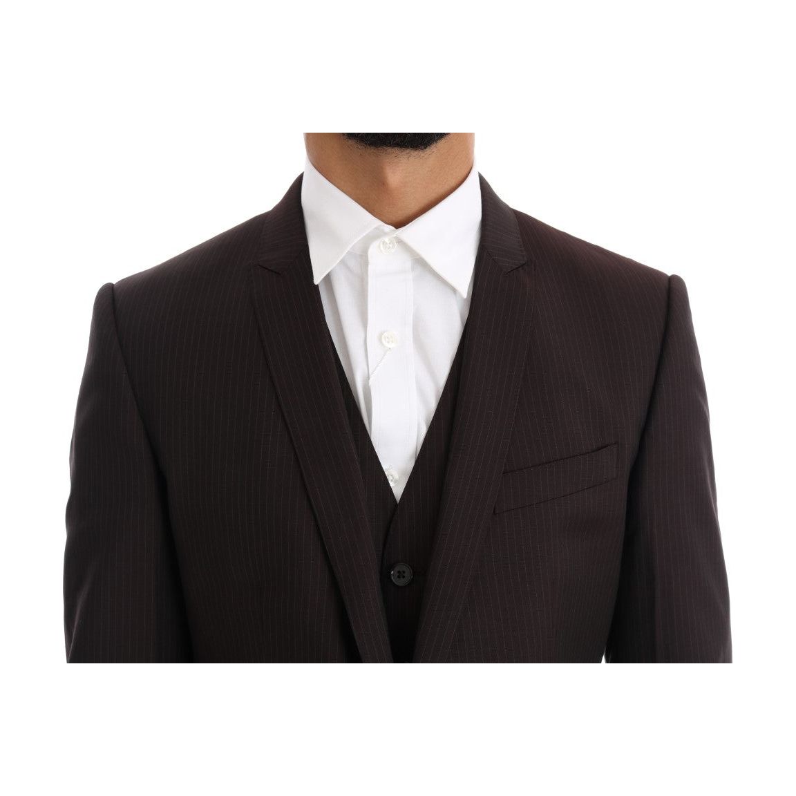 Dolce & Gabbana Elegant Brown Striped Three-Piece Wool Suit elegant-brown-striped-three-piece-wool-suit