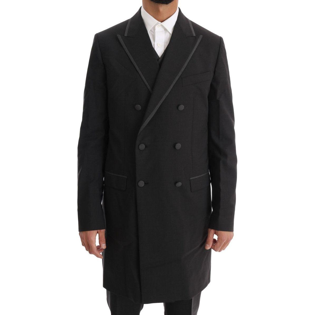 优雅灰色双排扣羊毛西装