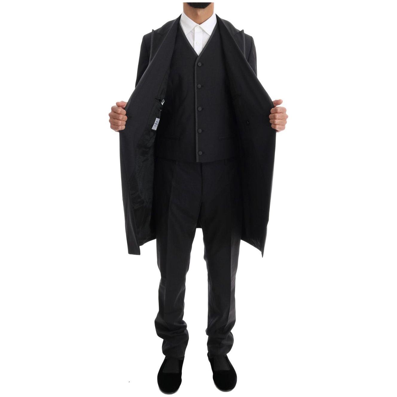 优雅灰色双排扣羊毛西装