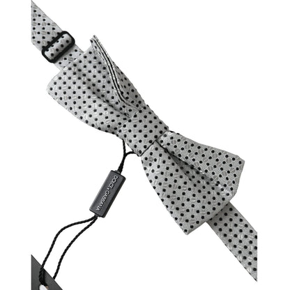Dolce & Gabbana Gray Silk Polka Dot Adjustable Neck Men Papillon Bow Tie