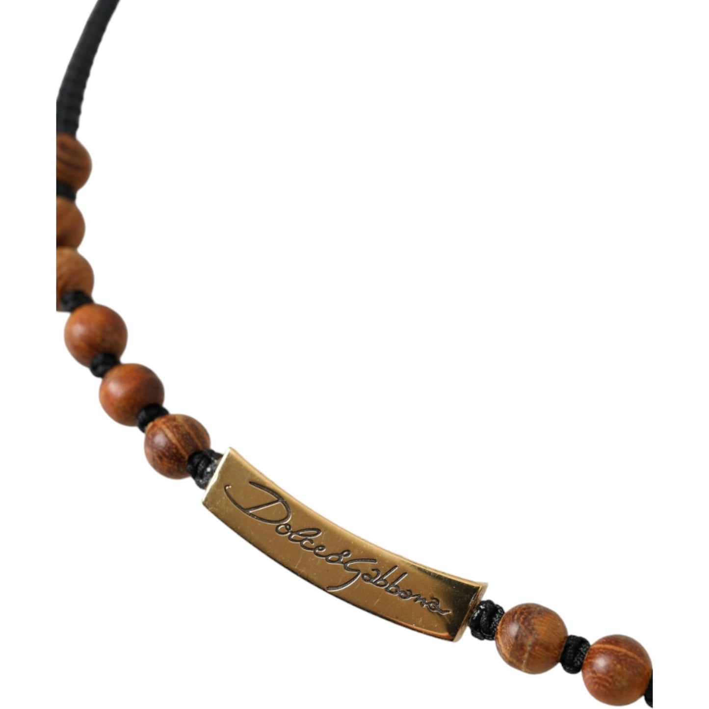 Dolce & Gabbana Black Gold Wooden Beaded Logo Pendant Dolce & Gabbana