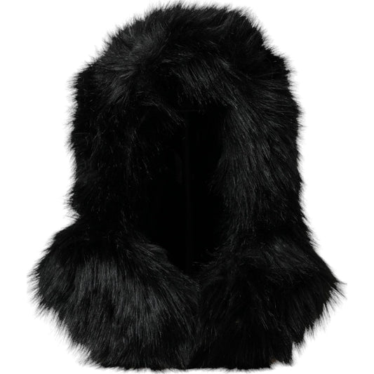 Dolce & Gabbana Black Faux Fur Whole Head Wrap Hat